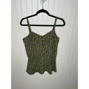 Women's Gibson button front Tank Top XS Black Yellow Floral